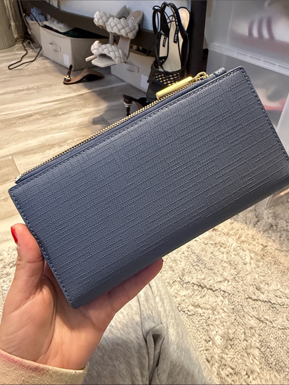 Dagne Dover Blue Slim Wallet with Card Slots and Zip Closure